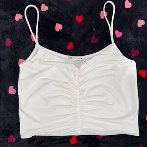 Zara White Fitted Ruched Camisole